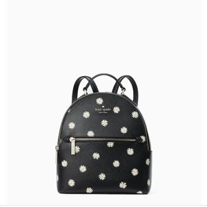 Kate Spade, Perry Leather Small Backpack, Black with White and Yellow Flowers